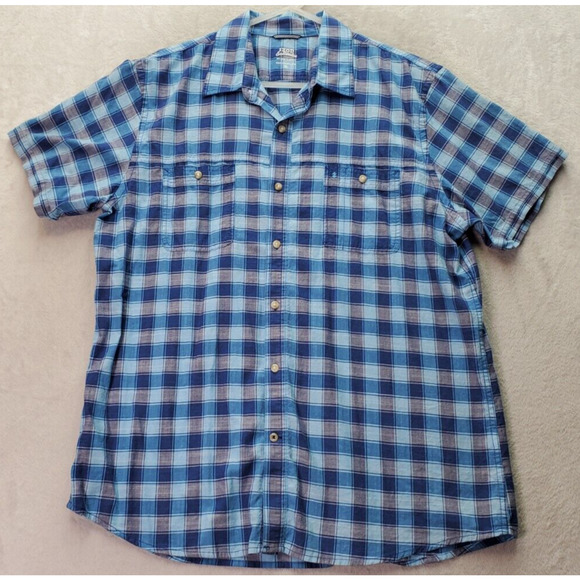 IZOD Shirt Mens XL Blue Plaid Cotton Relaxed Classic Logo Collared Button Down - Picture 1 of 7